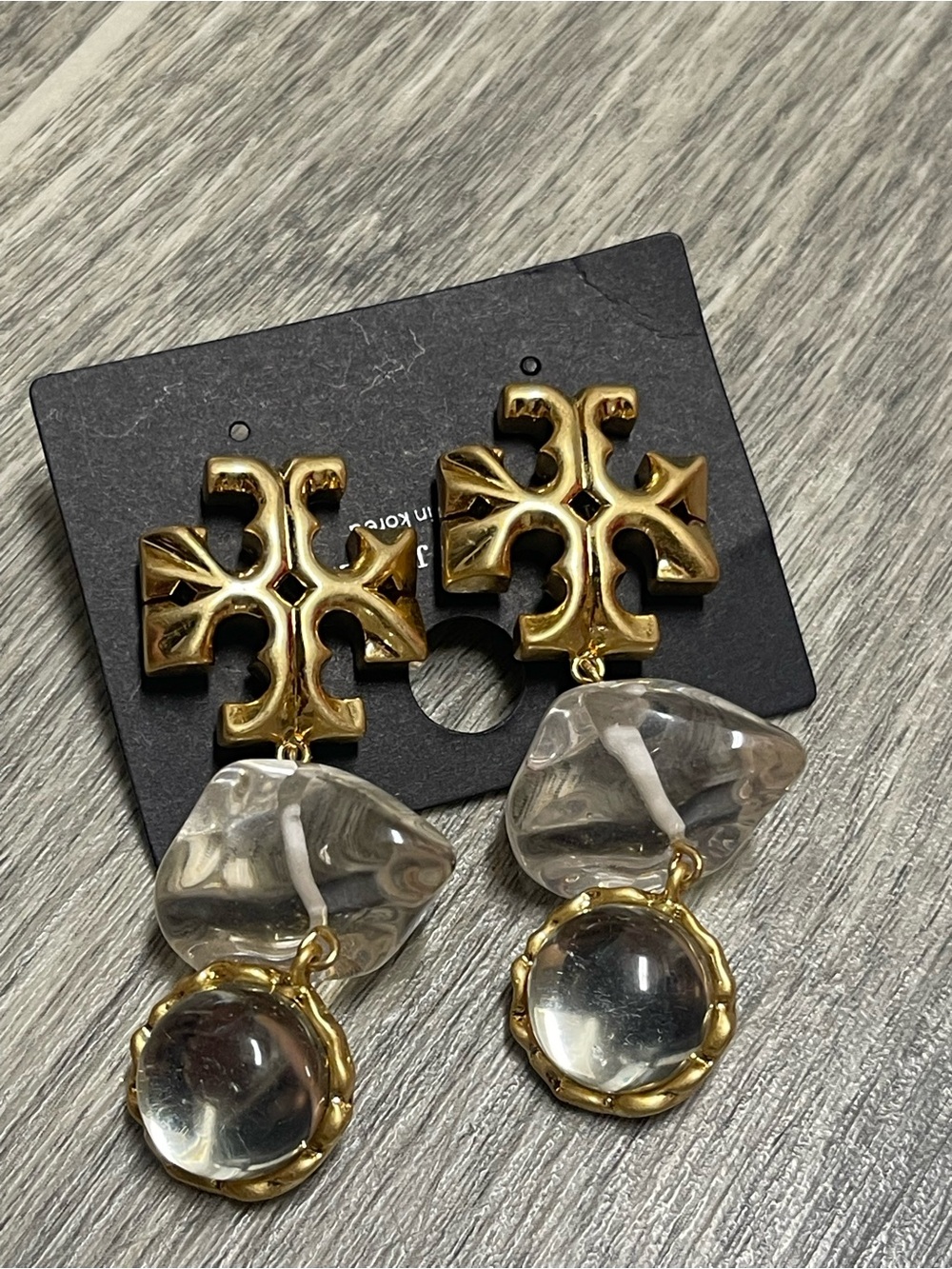 Gold Clear Drop Earrings with Crystal Accents